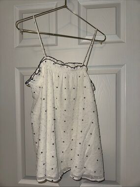 Loft White Textured Spaghetti Strap Tank with Black Dot Detail